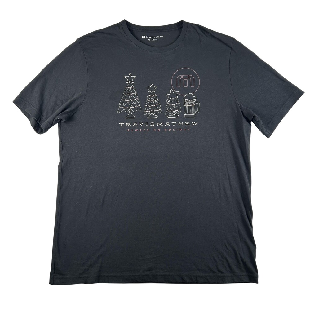 Travis Mathew Shirt Mens XL Black Always On Holiday Christmas Beer Graphic Tee
